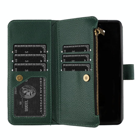 For Samsung Galaxy Z Fold4 5G Litchi Texture Zip Wallet - Purple