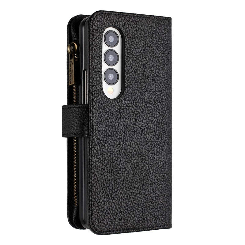 For Samsung Galaxy Z Fold4 5G Litchi Texture Zip Wallet - Purple