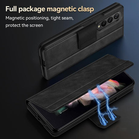 For Samsung Galaxy z Fold4 5G Magnetic Snap Leather Flip Case - All-inclusive - Blue