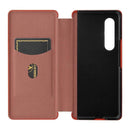 For Samsung Galaxy Z Fold4 5G Carbon Fiber Flip Leather Case - Brown