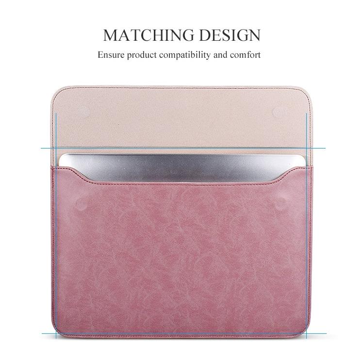 13.3 Inch Laptop Inner Bag with Magnetic Buckle and Small Bag - Pink Leather