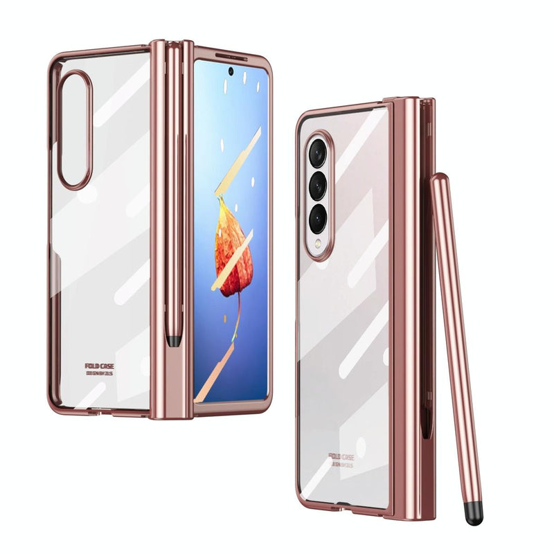 For Samsung Galaxy Z Fold4 5G Case With Pen Slot - Electroplated Full Body - Transparent