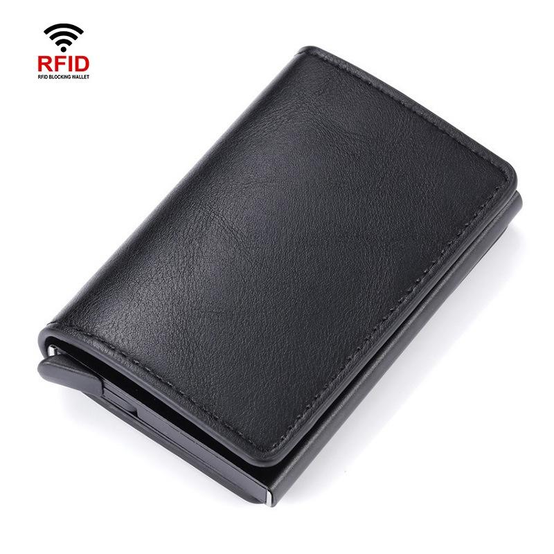 Automatic Rfid Blocking Card Holder with Coin Pocket - Brown