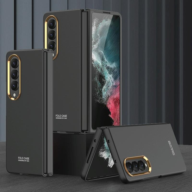 For Samsung Galaxy Z Fold4 5G Electroplating Lens Frame Case - Ultra Thin - Brown