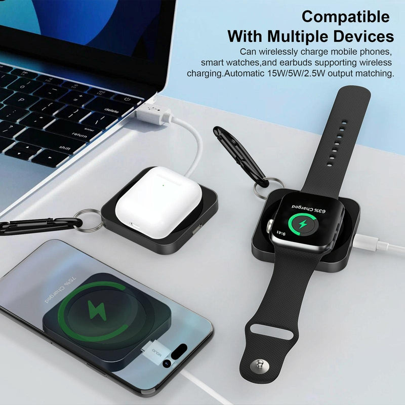 3 In 1 Portable Wireless Charger For Iphone Airpods And Iwatch - Silver