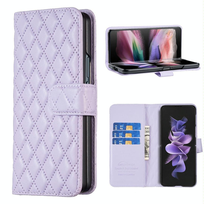 For Samsung Galaxy Z Fold4 5G Samsung Fold 4 Diamond Lattice Wallet Case - Sleek And Stylish - Blue