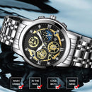 Waterproof Luminous Quartz Watch with Multifunctional Design - White Steel Black Surface
