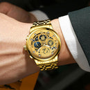 Waterproof Luminous Quartz Watch with Multifunctional Design - White Steel Black Surface