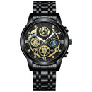 Waterproof Luminous Quartz Watch with Multifunctional Design - White Steel Black Surface