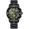 Waterproof Luminous Quartz Watch with Multifunctional Design - White Steel Black Surface