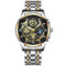 Waterproof Luminous Quartz Watch with Multifunctional Design - White Steel Black Surface