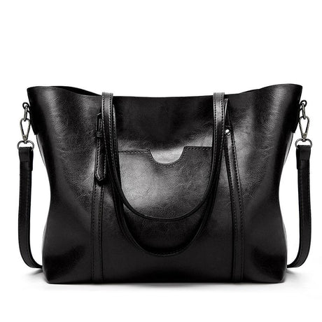 Stylish All-Match Leather Handbag - Wax Finish - Dark Grey