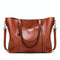 Stylish All-Match Leather Handbag - Wax Finish - Dark Grey