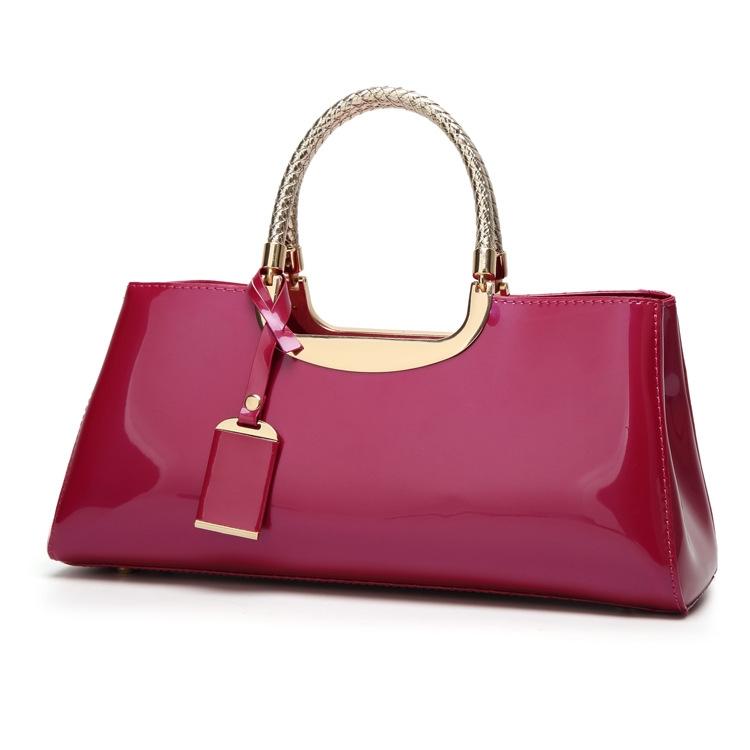 Patent Leather Shoulder Bag For Women - Glue Closure - Rose Red