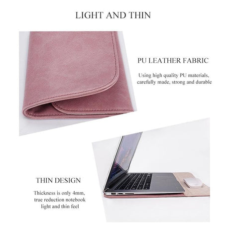 14.1 Inch Laptop Inner Bag with Magnetic Buckle and Small Bag - Pink Leather