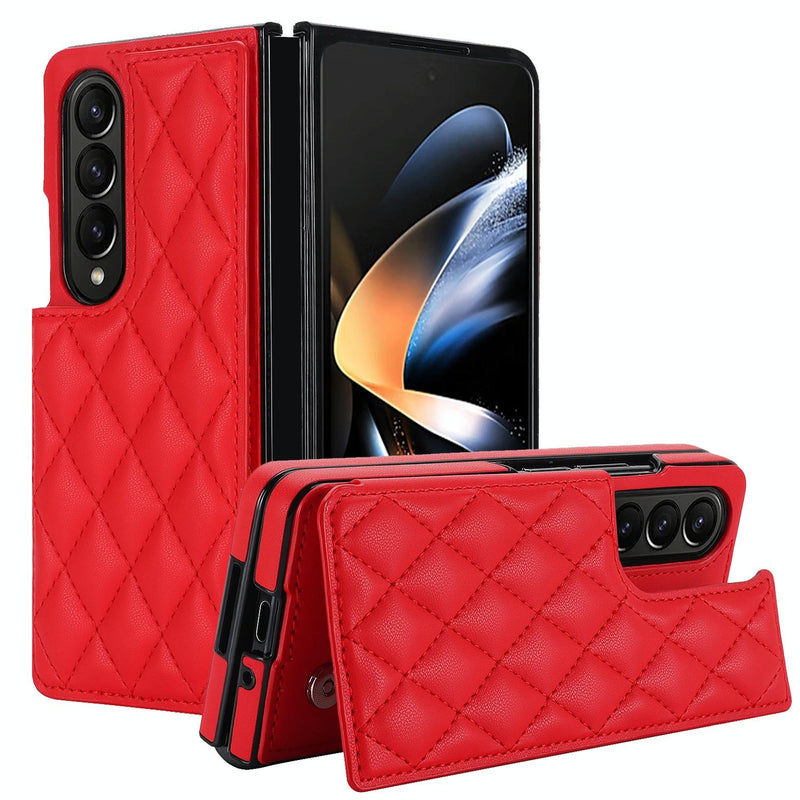 Foldable Full Coverage Double Buckle Pu Phone Case for Samsung Galaxy z Fold 4 - Red