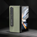 For Samsung Galaxy Z Fold4 5G Carbon Fiber Phone Case With Holder - Green