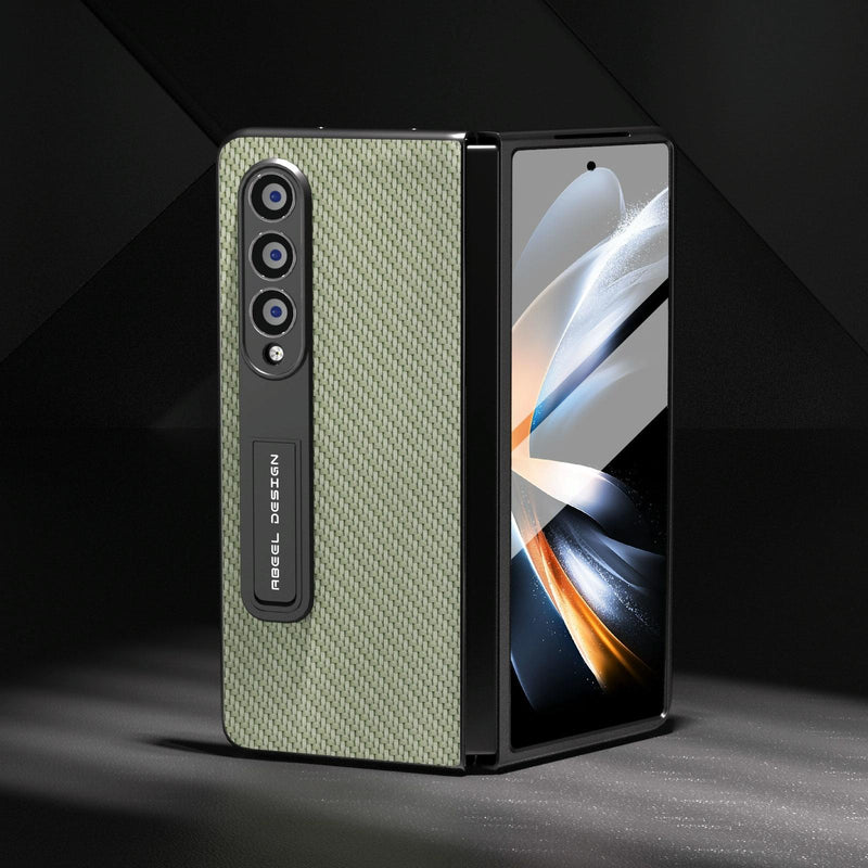 For Samsung Galaxy Z Fold4 5G Carbon Fiber Phone Case With Holder - Green