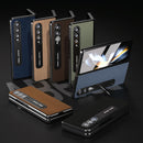 For Samsung Galaxy Z Fold4 5G Carbon Fiber Phone Case With Holder - Green
