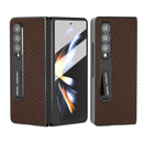 For Samsung Galaxy Z Fold4 5G Carbon Fiber Phone Case With Holder - Green