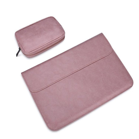 15.4 Inch Laptop Inner Bag with Small Bag - Horizontal Magnetic Buckle Pu Leather - Pink