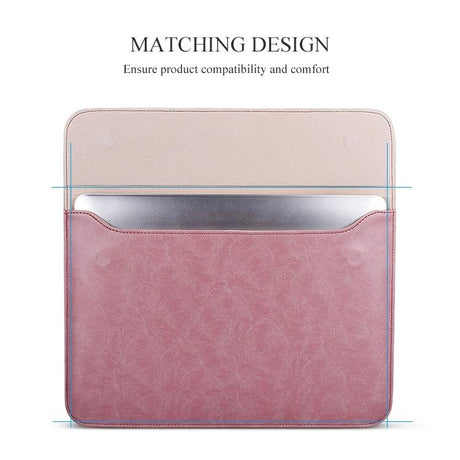 15.4 Inch Laptop Inner Bag with Small Bag - Horizontal Magnetic Buckle Pu Leather - Pink