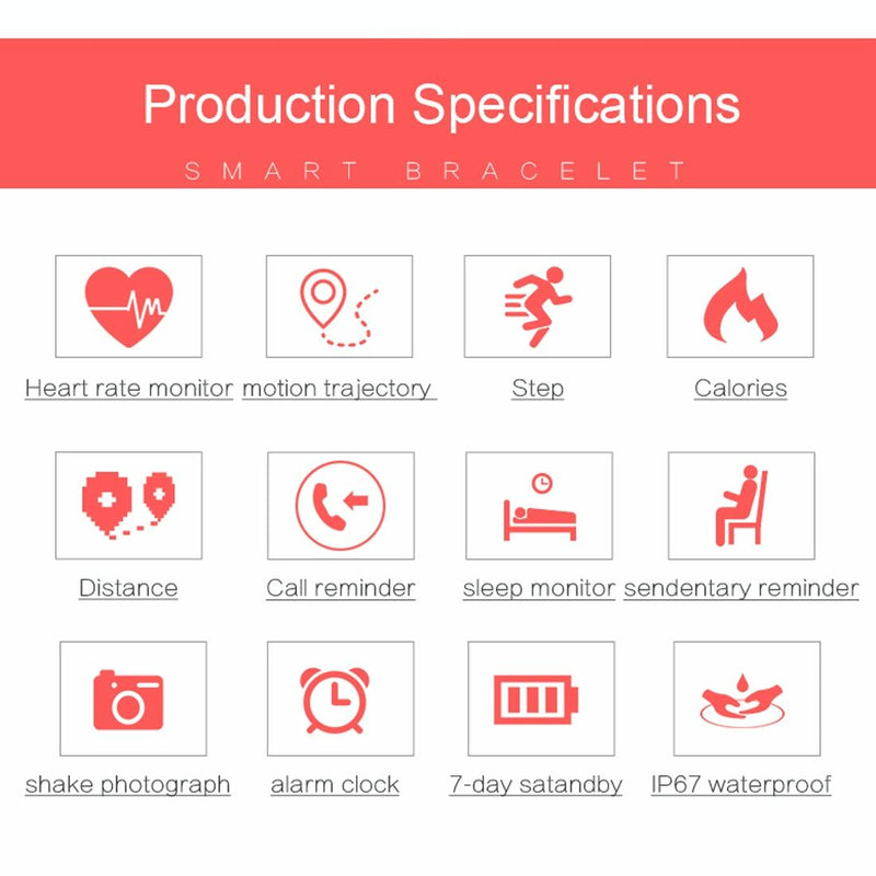 Bluetooth Smart Bracelet With Heart Rate Monitor And Sleep Tracker - Pink