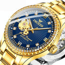 Gold Automatic Mechanical Watch With Diamond Accents For Men