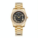 Men Quartz Watch With Diamond-Encrusted Roman Numeral Dial