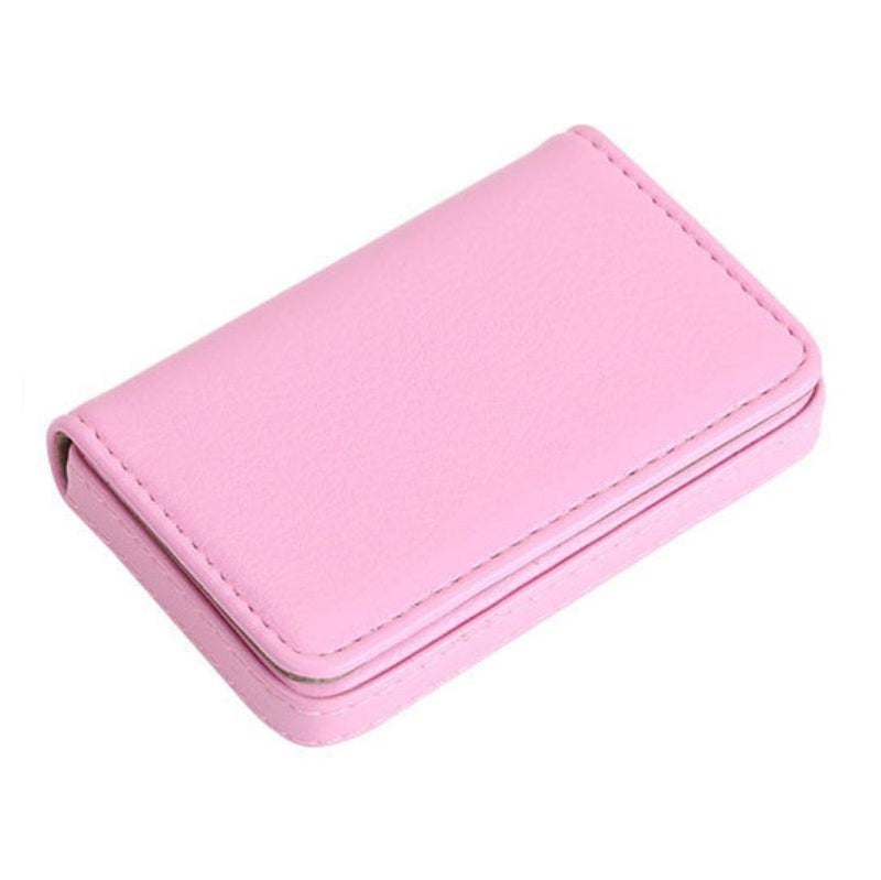 Stainless Steel Magnetic Business Card Holder Pu Leather Case - Pink