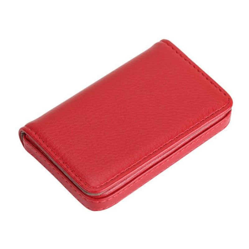 Stainless Steel Magnetic Business Card Holder Pu Leather Case - Pink