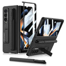 Leather Case with Holder & Pen Slots for Samsung Galaxy z Fold 4 - Thin & Shockproof - Cross Texture
