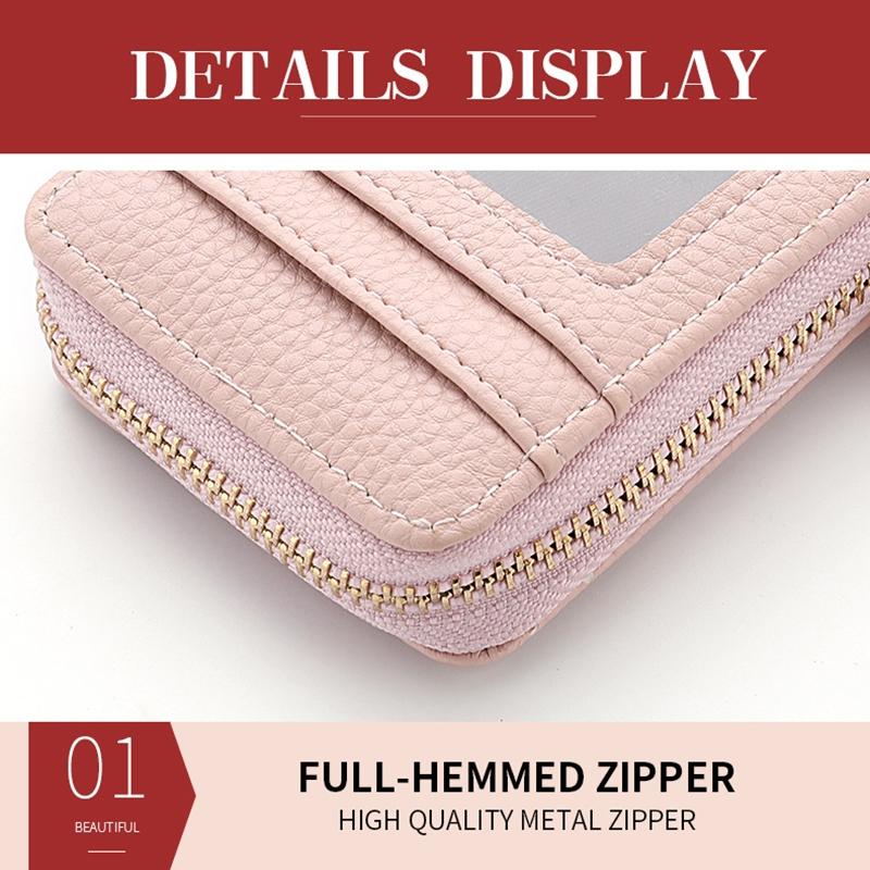 Multi Slot Short Card Holder With Zipper Coin Purse Pu Leather - Grey