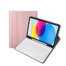 2022 Ipad 10.9 Bluetooth Keyboard Leather Case With Pen Slot - Lambskin Texture - Rose Gold