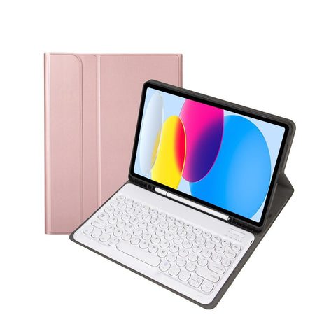 2022 Ipad 10.9 Bluetooth Keyboard Leather Case With Pen Slot - Lambskin Texture - Rose Gold
