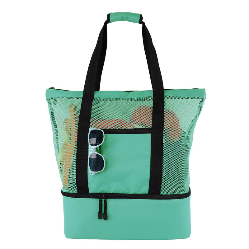 Vibe Geeks 2 in 1 Mesh Beach Tote Bag with Insulated Cooler - Green