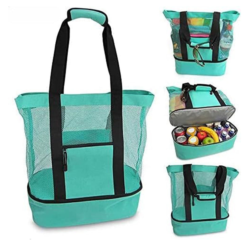 Vibe Geeks 2 in 1 Mesh Beach Tote Bag with Insulated Cooler - Green