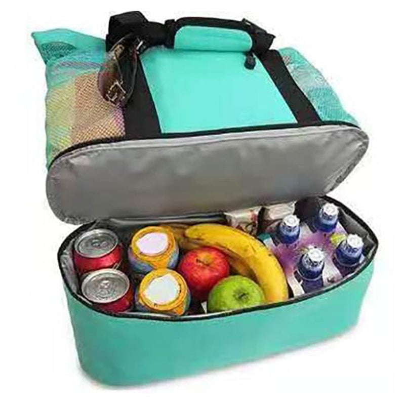 Vibe Geeks 2 in 1 Mesh Beach Tote Bag with Insulated Cooler - Green