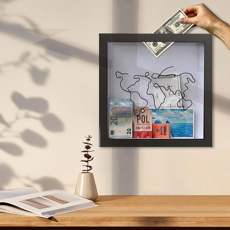 Adventure Archive Box Wood Frame Travel Tickets Keepsakes Storage Frame - Coffee - Small