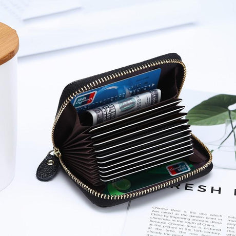 Multi Position Zipper Organ Card Holder Versatile Business Accessory - Rose Red