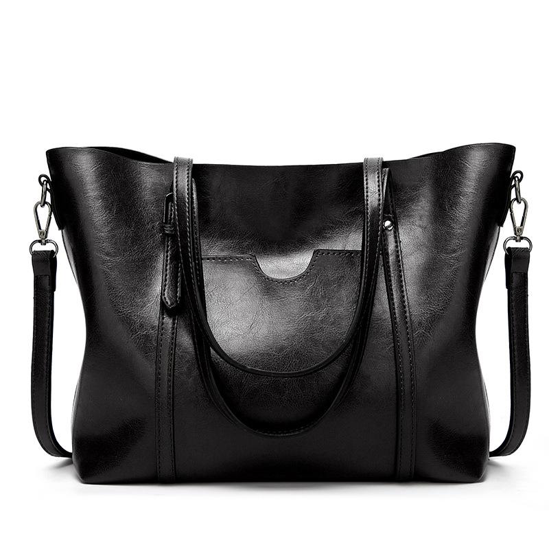 Stylish All-Match Leather Handbag - Wax Finish - Pink
