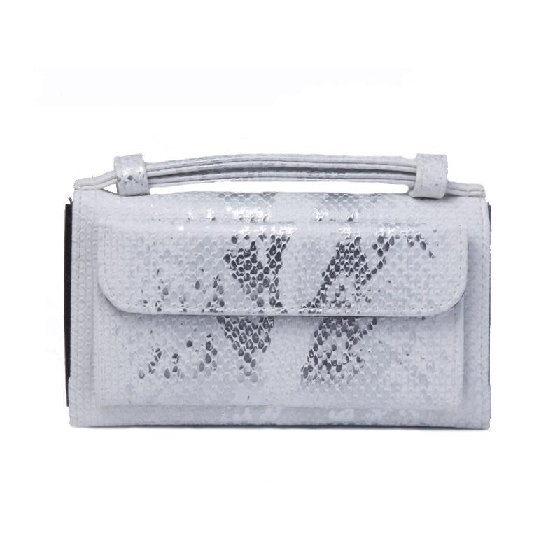 Sequin Snake Print Wrist Bag - Multifunctional Chain Wallet - Khaki