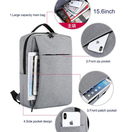 15.6 Laptop Backpack With Usb Charging - Waterproof Oxford Cloth Large Capacity - Grey