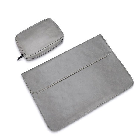 15.4 Inch Laptop Inner Bag with Small Bag - Horizontal Magnetic Buckle Pu Leather - Grey