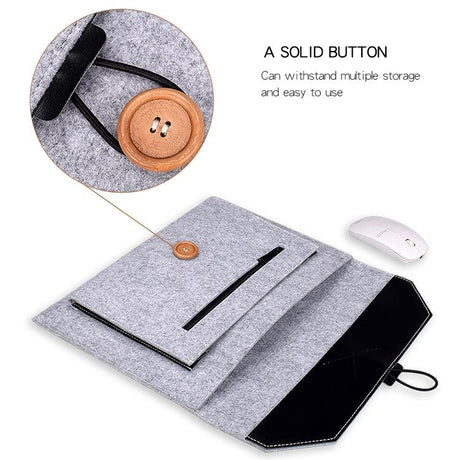 15.4 Inch Grey Felt Laptop Inner Bag with Multi-purpose Button