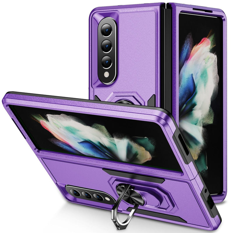 For Samsung Galaxy Z Fold4 5G Shockproof Case With Holder - Pc Tpu - Purple + Black