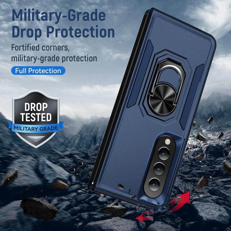For Samsung Galaxy Z Fold4 5G Shockproof Case With Holder - Pc Tpu - Purple + Black