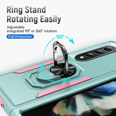 For Samsung Galaxy Z Fold4 5G Shockproof Case With Holder - Pc Tpu - Purple + Black