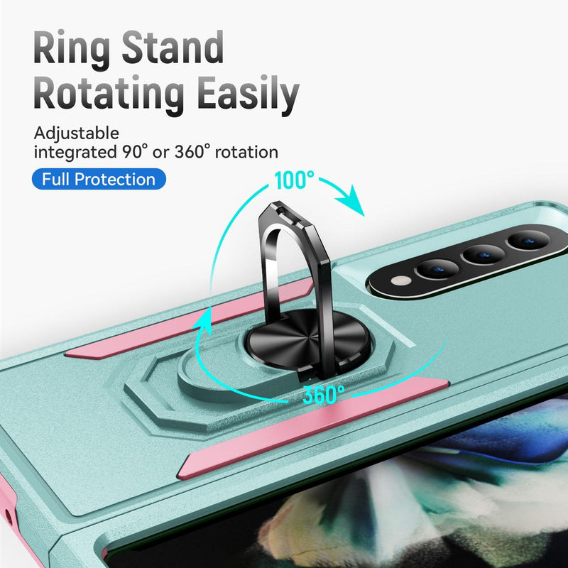 For Samsung Galaxy Z Fold4 5G Shockproof Case With Holder - Pc Tpu - Purple + Black