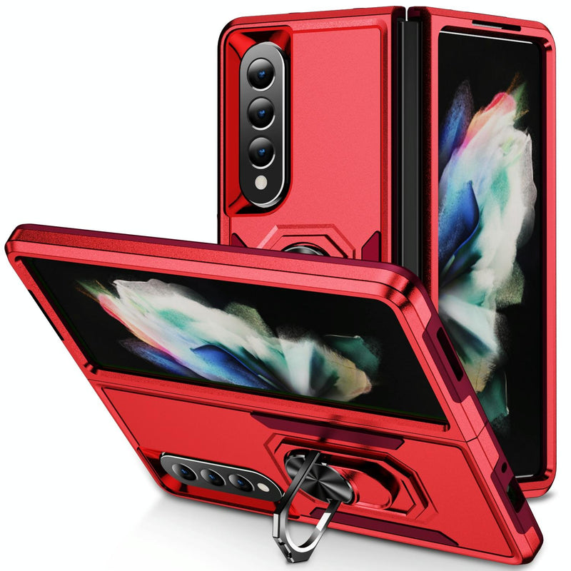 For Samsung Galaxy Z Fold4 5G Shockproof Case With Holder - Pc Tpu - Purple + Black